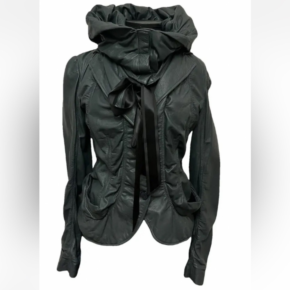 Donna Karan washed burgundy Leather Jacket with Bow Accent